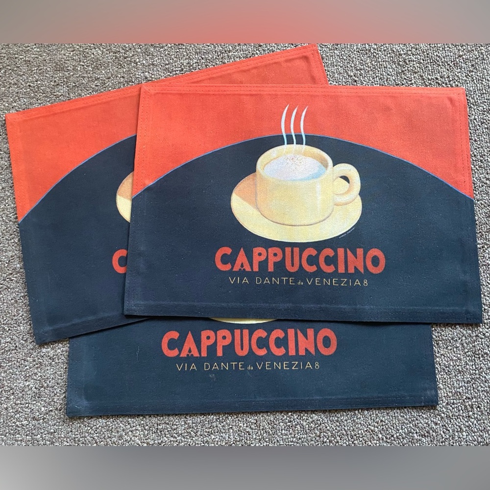 Cappuccino Via Dante da Venezia 8 Fabric 3 Placemats Coffee Bar 12x19 Kitchen